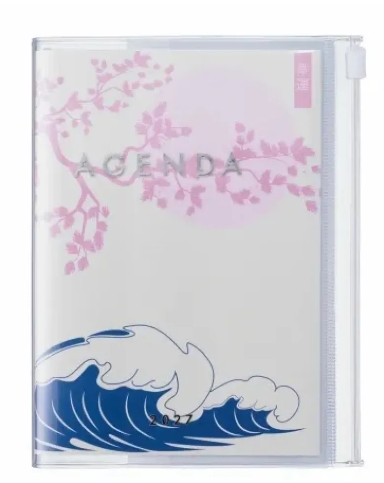 Agenda A6 2027 ILLUSTRATION WAVE - Bleu et rose
