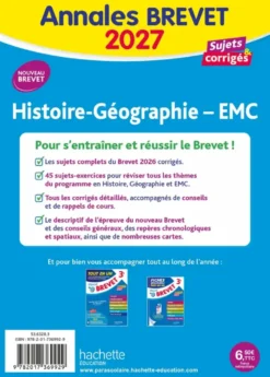 Annales Brevet 2027 - Histoire-géo-EMC 3e - sujets et corrigés
