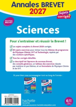Annales Brevet 2027 - Sciences 3e - sujets et corrigés