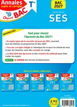 Annales Objectif BAC 2027 - Spécialité SES Tle - sujets et corrigés