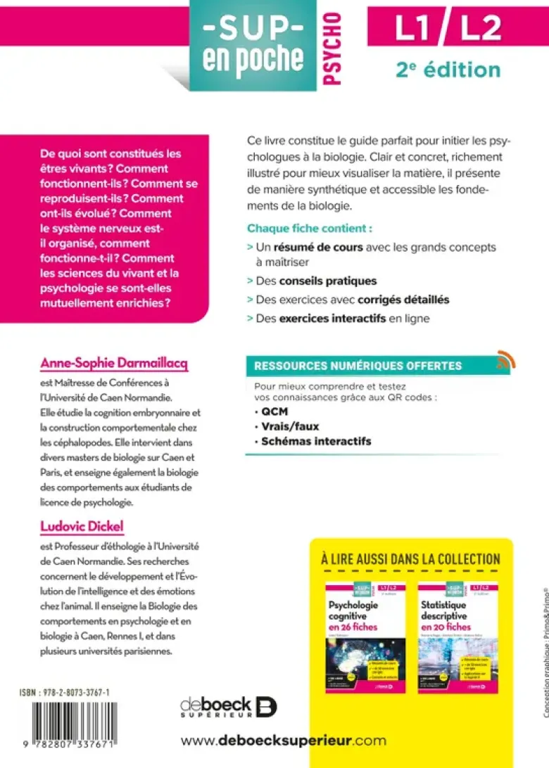 Biologie pour psychologues en 25 fiches - Licence 1 et 2