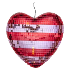 Boule disco en forme de cœur à rayures rouges et roses - Grande