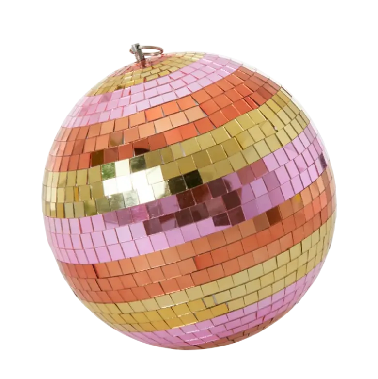 Boule disco à facettes - Rayures et or - 25 cm