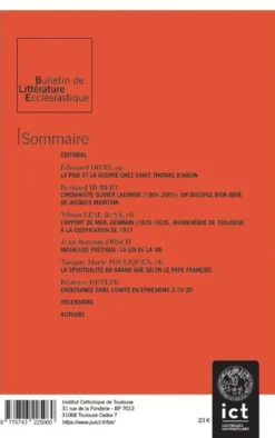 Bulletin de Littérature ecclésiastique n°506 CXXVII/2, avril-Juin 2026