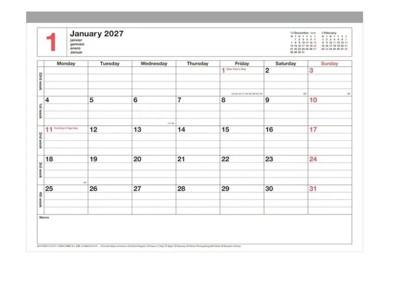 Calendrier 2027 - M