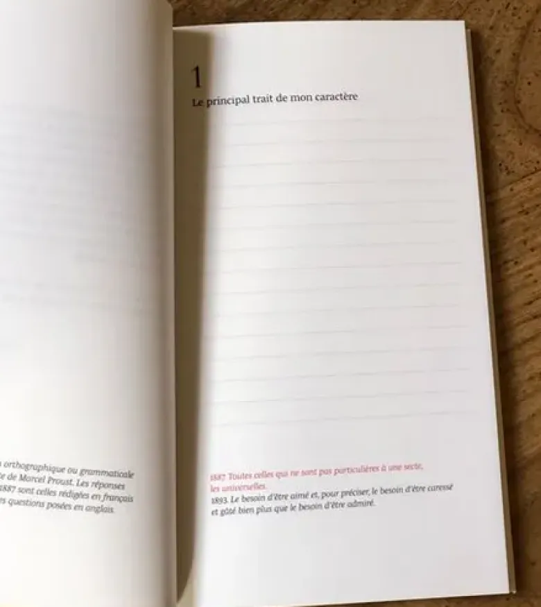 Carnet "Le questionnaire de Proust"
