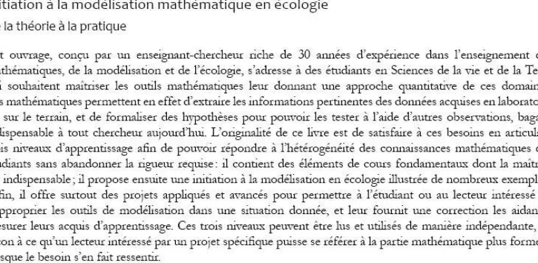 Initiation à la modélisation mathématique en écologie