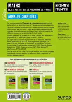 Maths sujets portant sur le programme de 1re année, Annales corrigées, MPSI-MP2I-PCSI-PTSI
