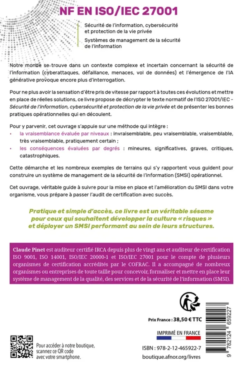 NF EN ISO/IEC 27001 - Sécurité de l'information, cybersécurité et protection de la vie privée